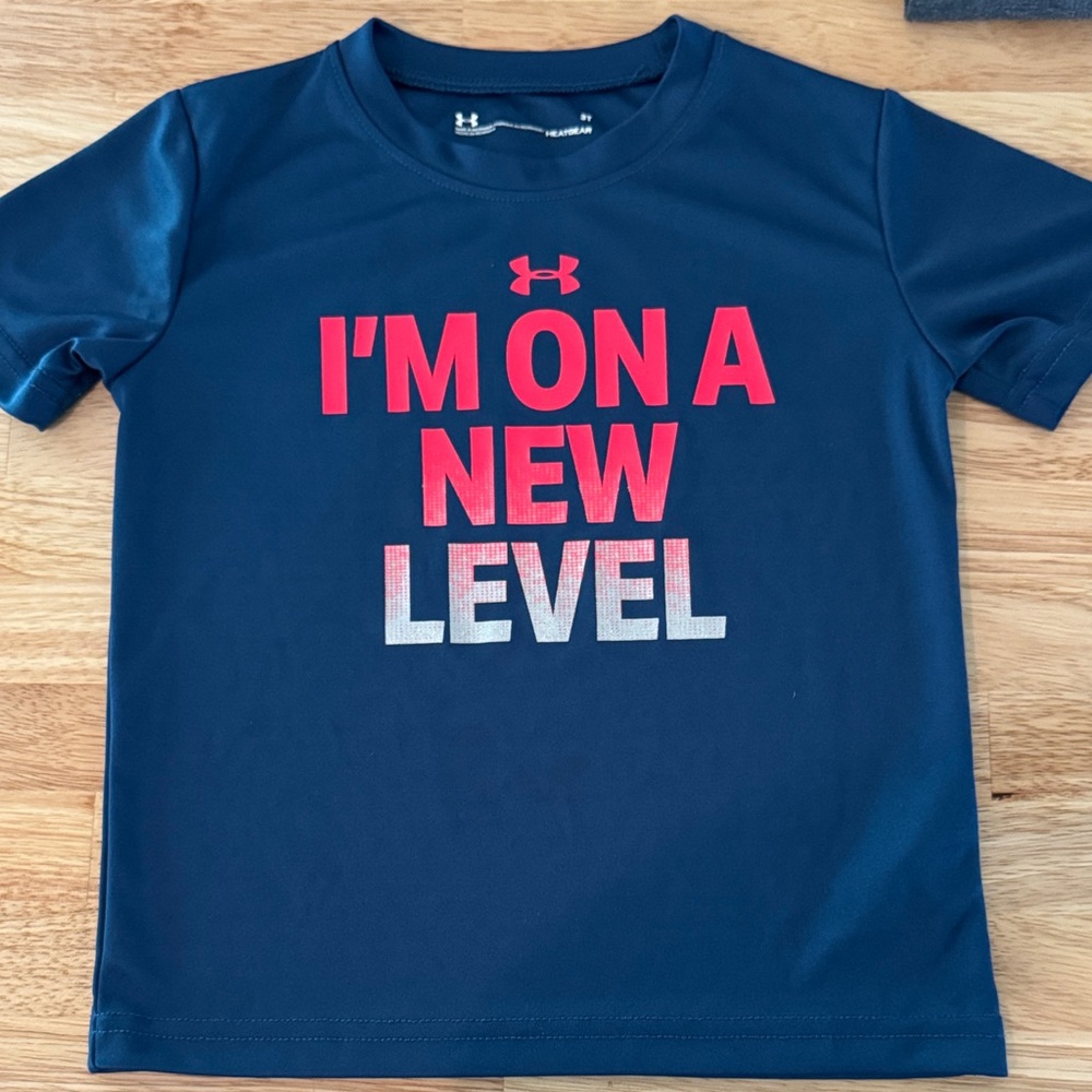 Under Armour Dark Blue Tee with Red and White Text